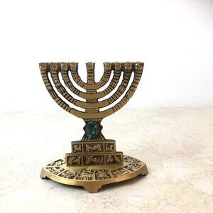 Israel Judaica Art Metalwor, Collectible Brass Menorah Alexa Name Engrav…
